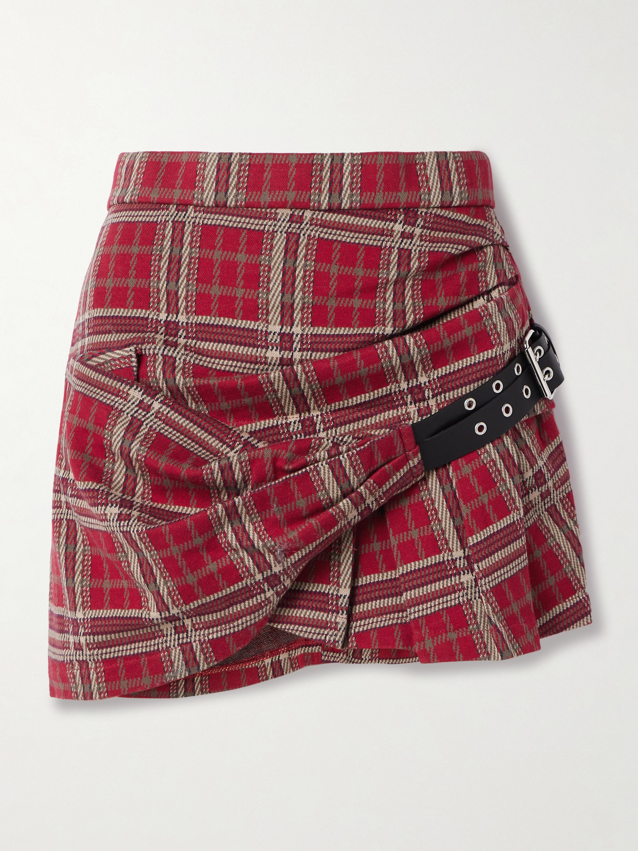Isabel Marant Gisen Belt-detailed Draped Checked Cotton Mini Skirt In Red