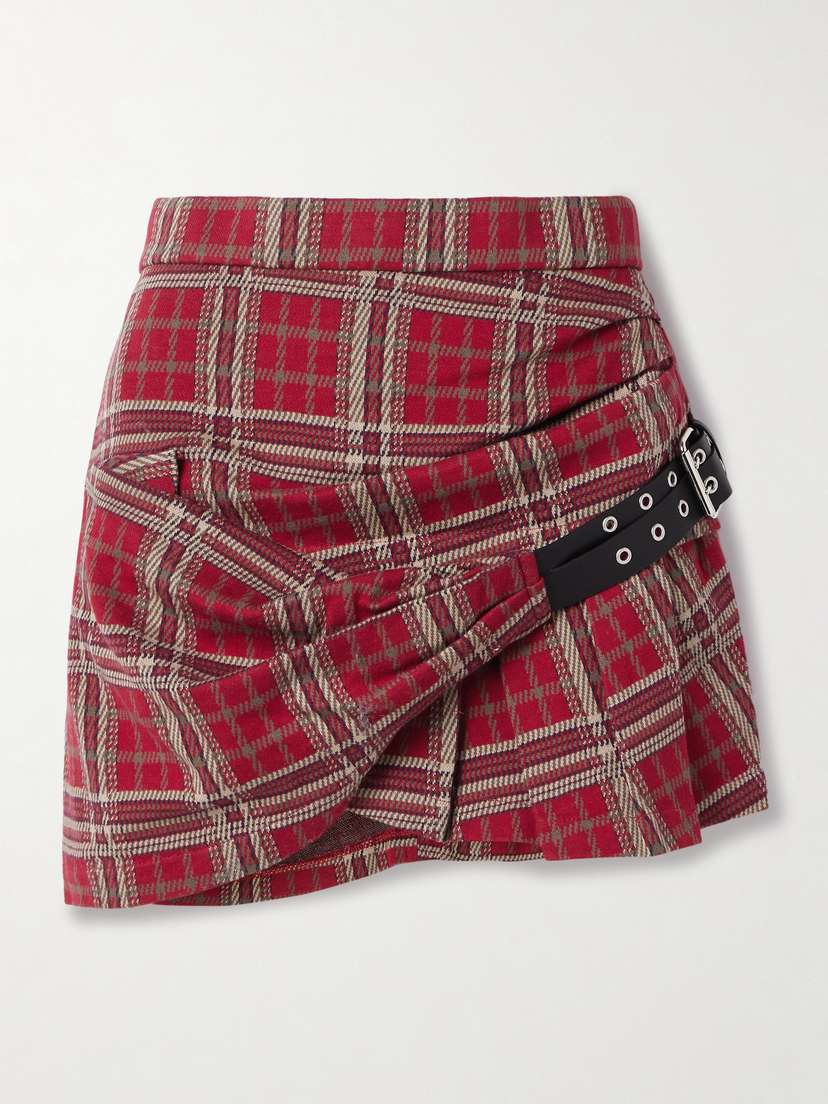 Isabel Marant Gisen Belt-detailed Draped Checked Cotton Mini Skirt