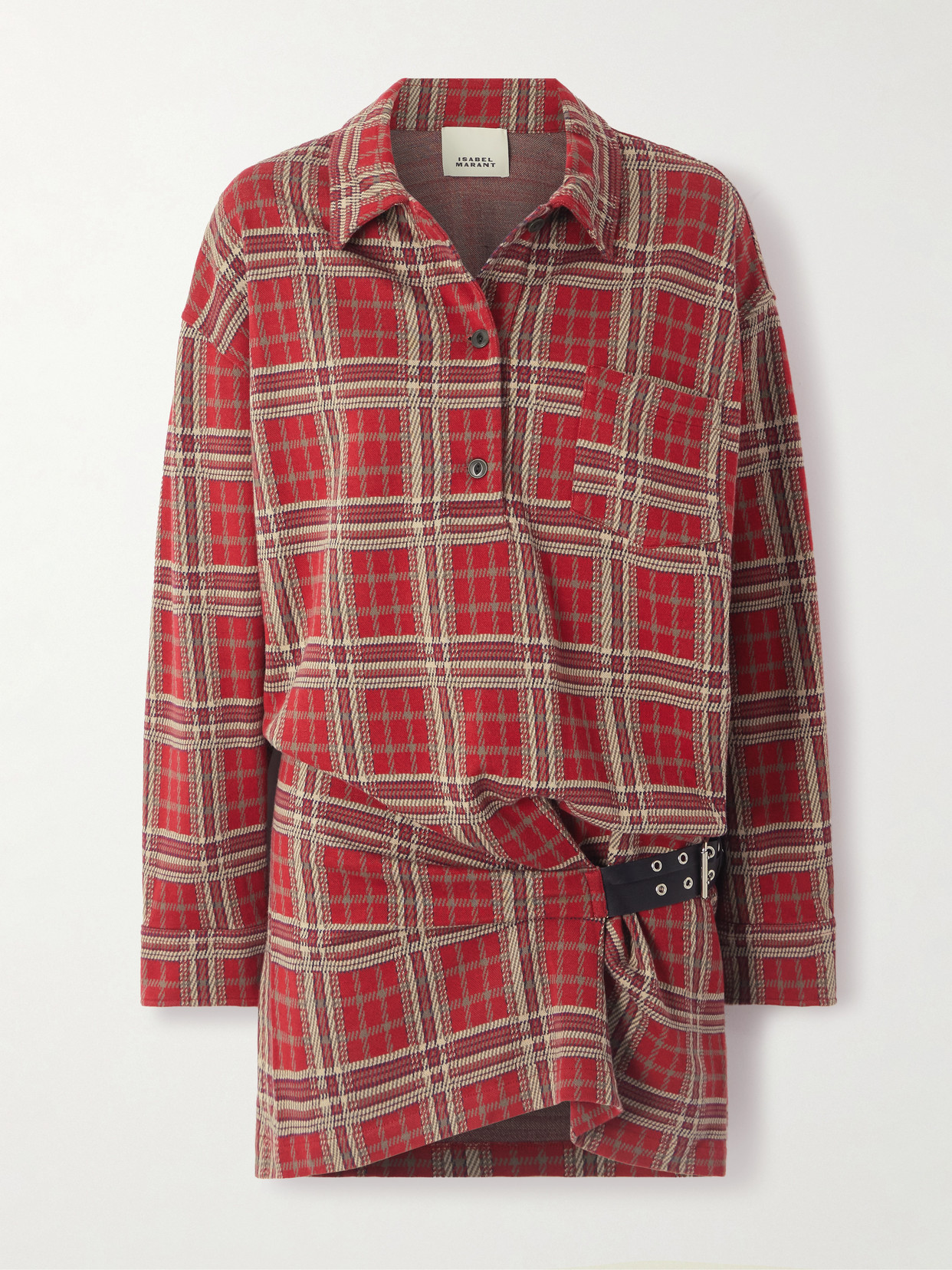 Isabel Marant Blandia Gathered Buckle-detailed Checked Cotton-flannel Mini Dress In Red