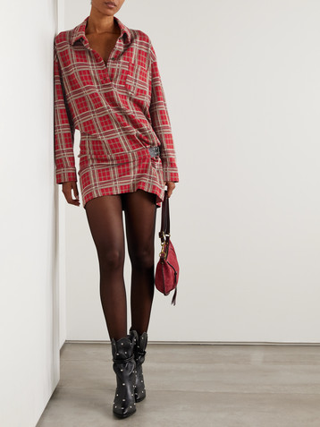 Isabel Marant Blandia gathered buckle-detailed checked cotton-flannel mini dress