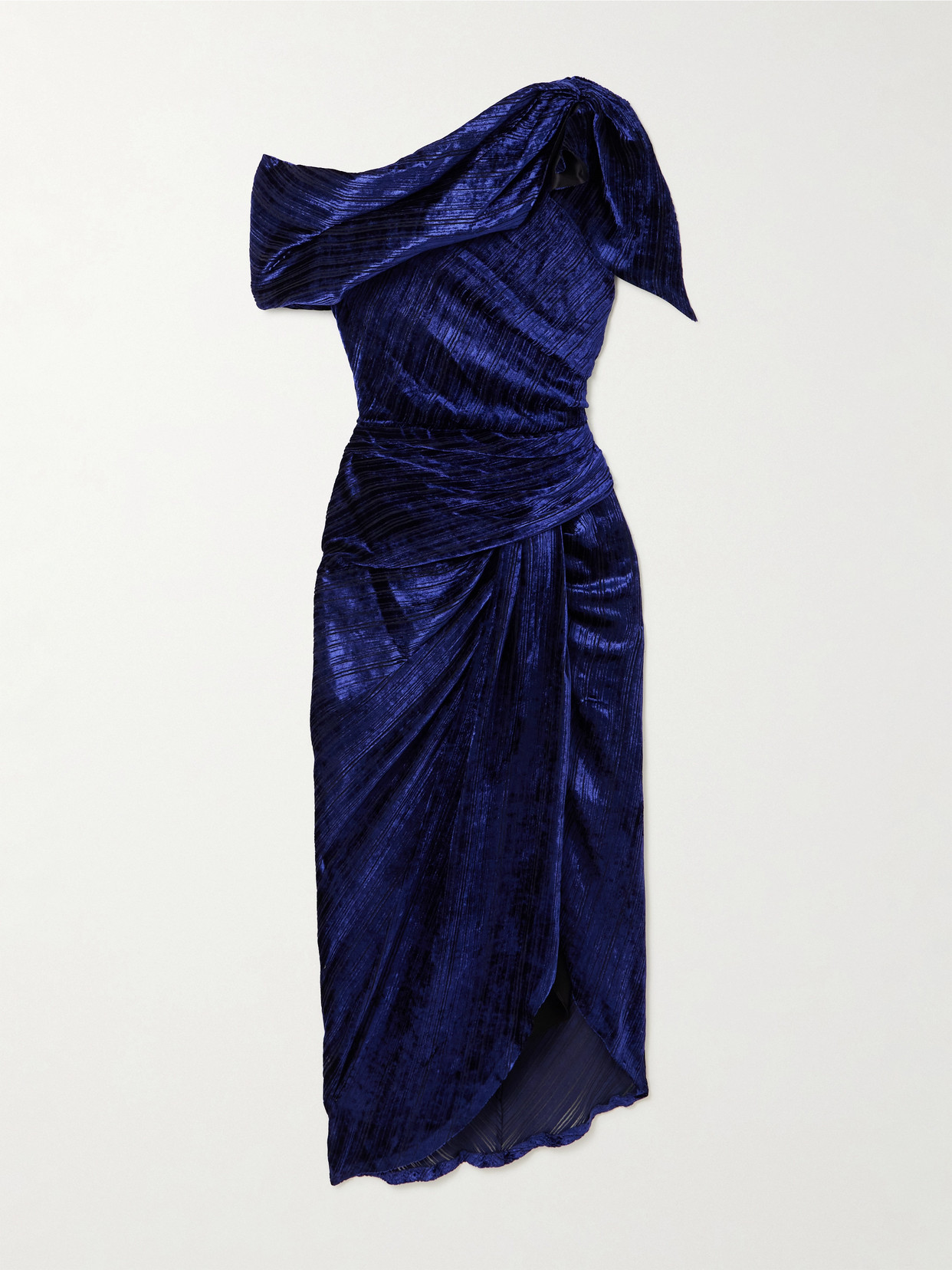 Isabel Marant Cyane Asymmetric Ruched Devoré-velvet Midi Dress In Blue