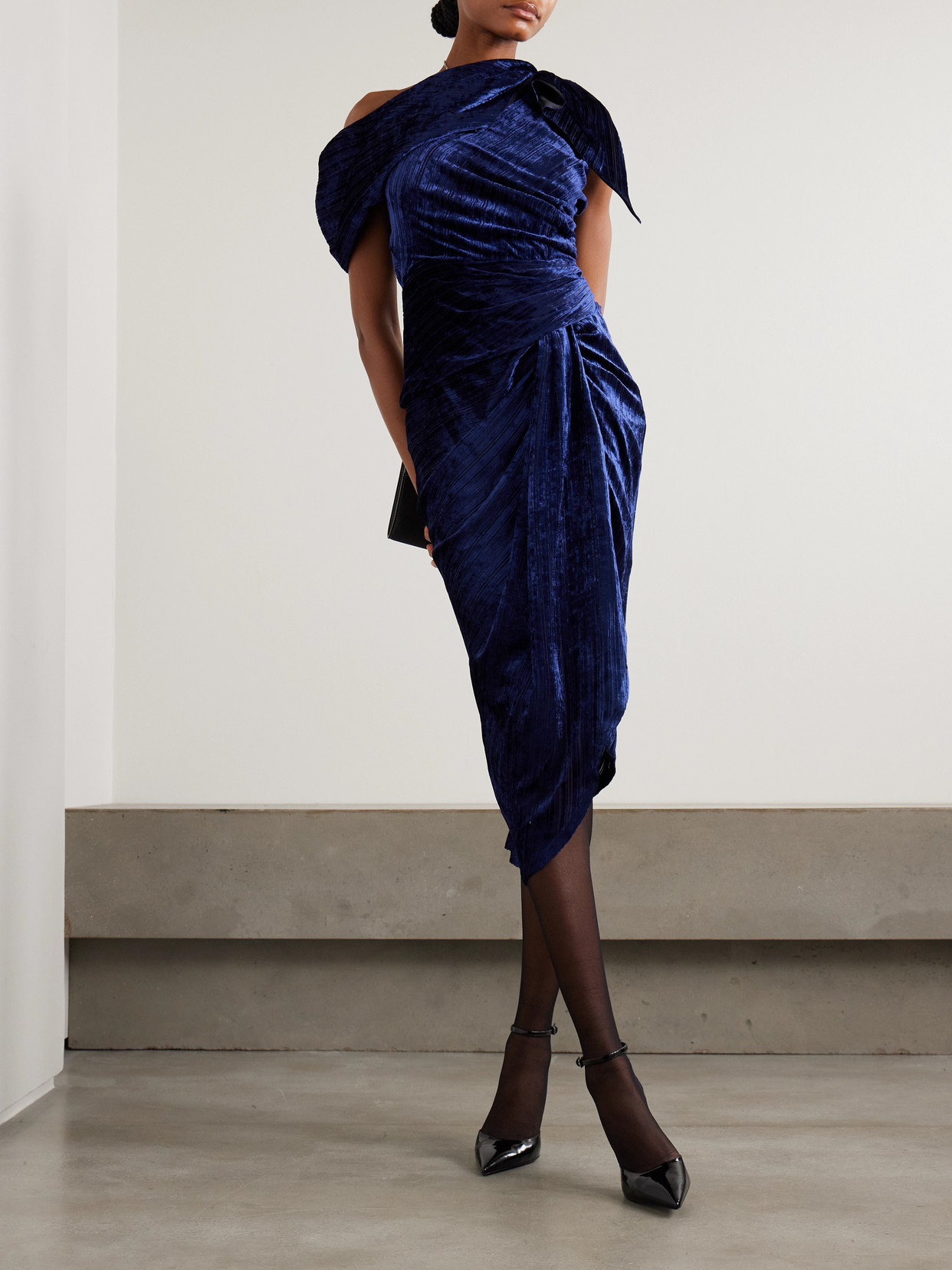 Isabel Marant Cyane One-shoulder Velvet Midi Dress In Blue