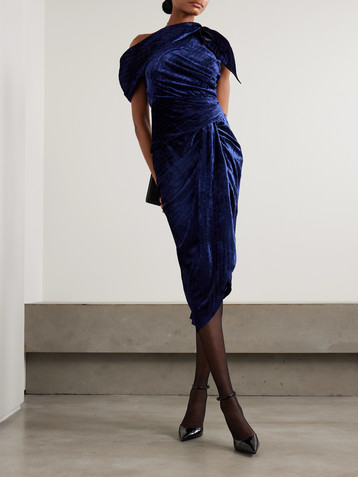 Isabel Marant Cyane asymmetric ruched devoré-velvet midi dress