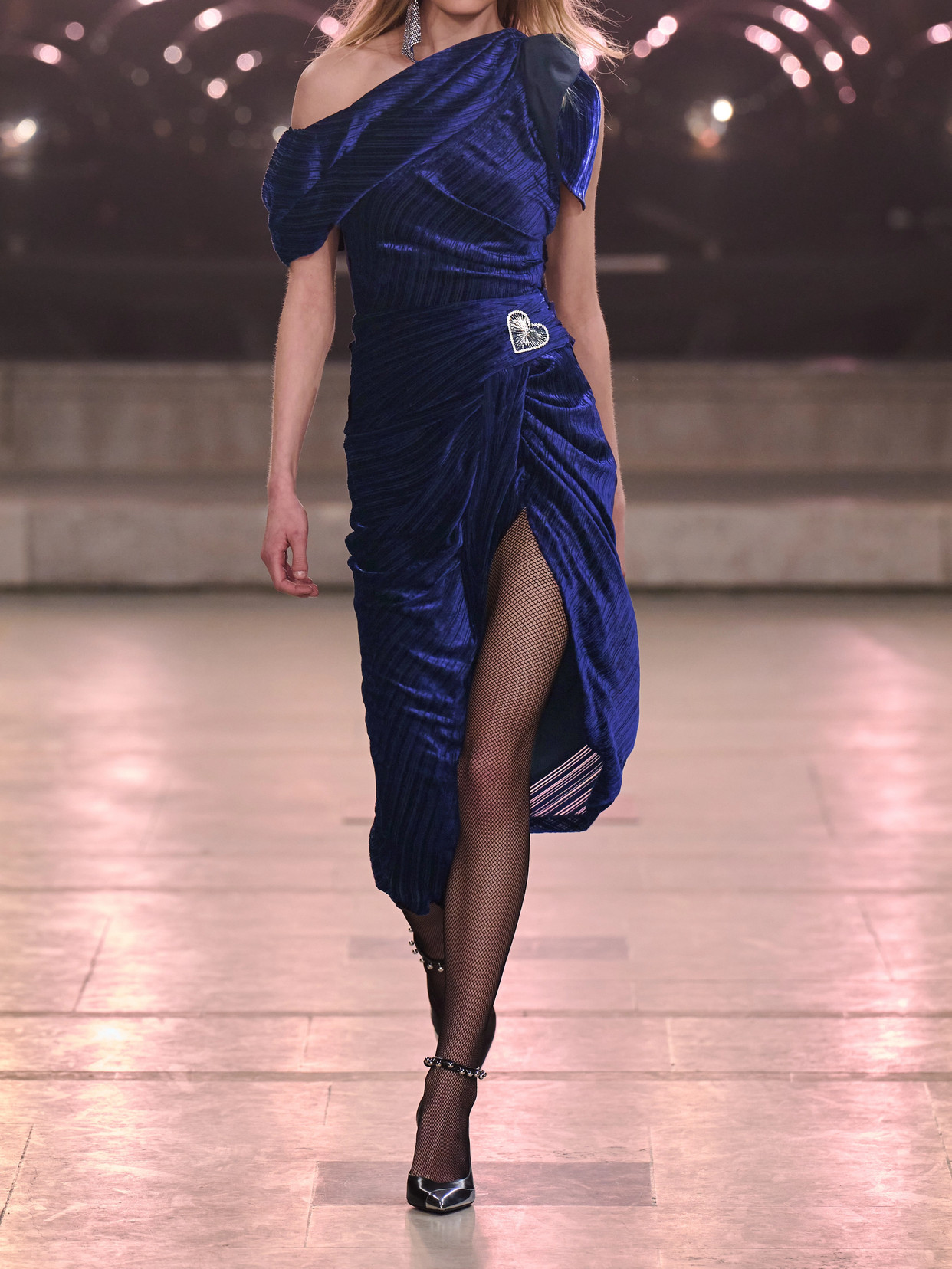 Isabel Marant Cyane One-shoulder Velvet Midi Dress In Blue