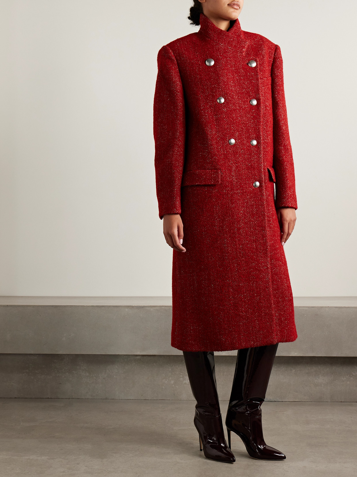 Isabel Marant Giusa Double-breasted Herringbone-twill Coat In Red