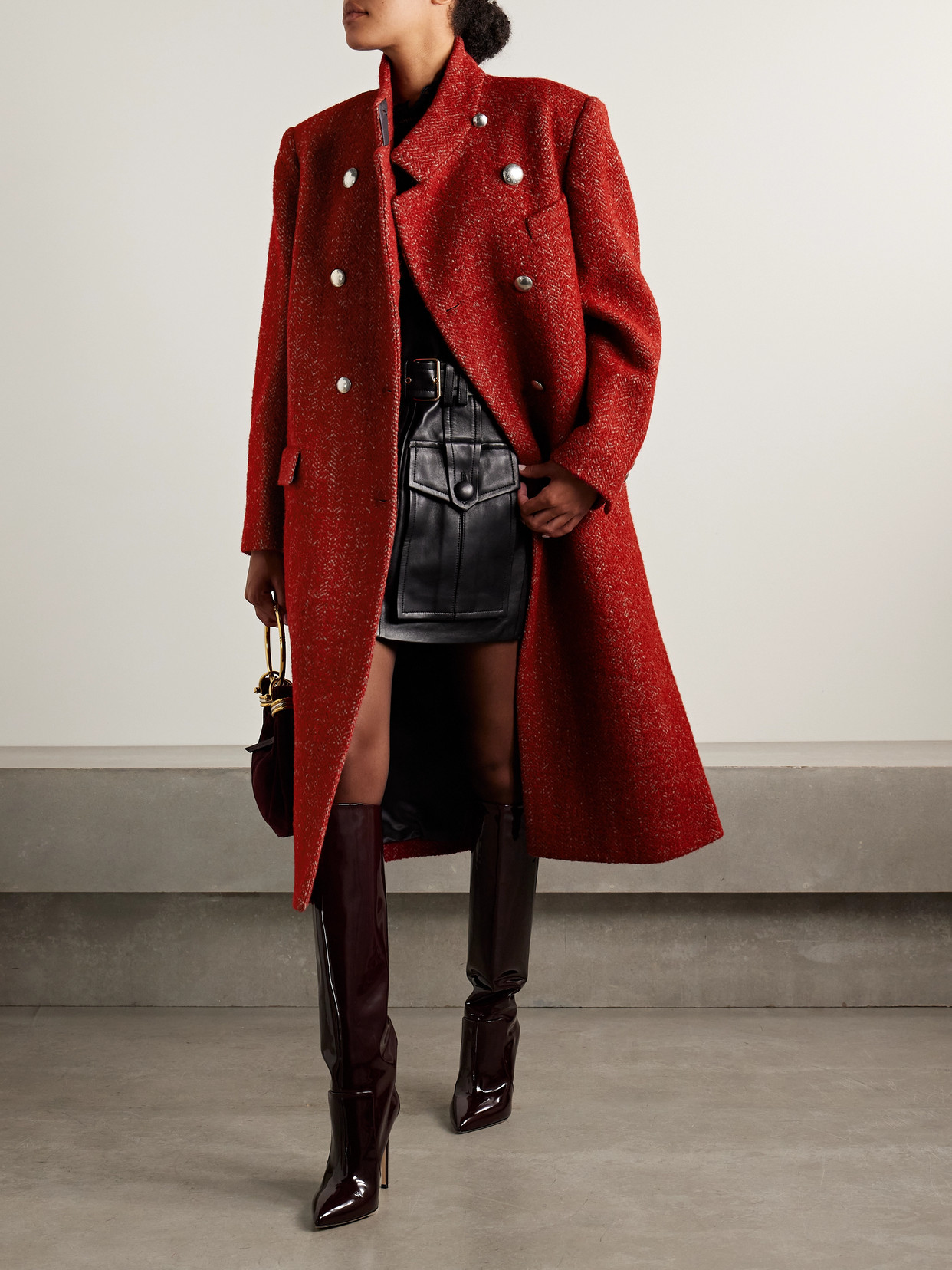 Isabel Marant Giusa Double-breasted Herringbone-twill Coat In Red