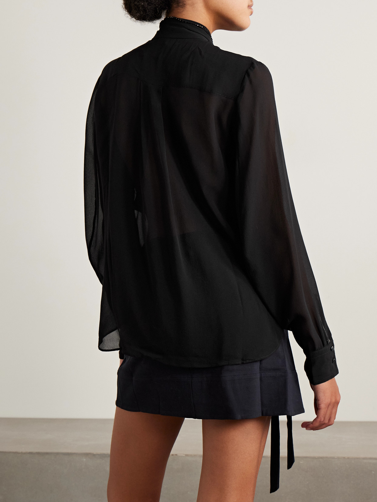 Isabel Marant Elaura Bead-embellished Semi-sheer Silk-georgette Blouse In Black
