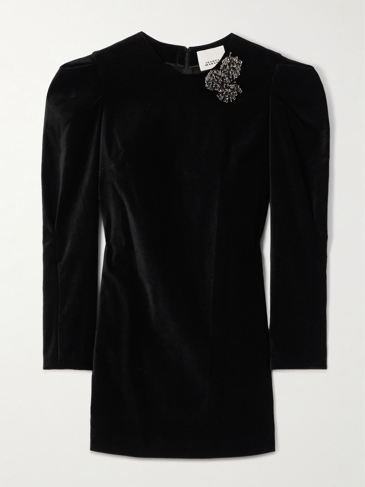 Isabel Marant Danee Embellished Cotton-velvet Mini Dress In Black