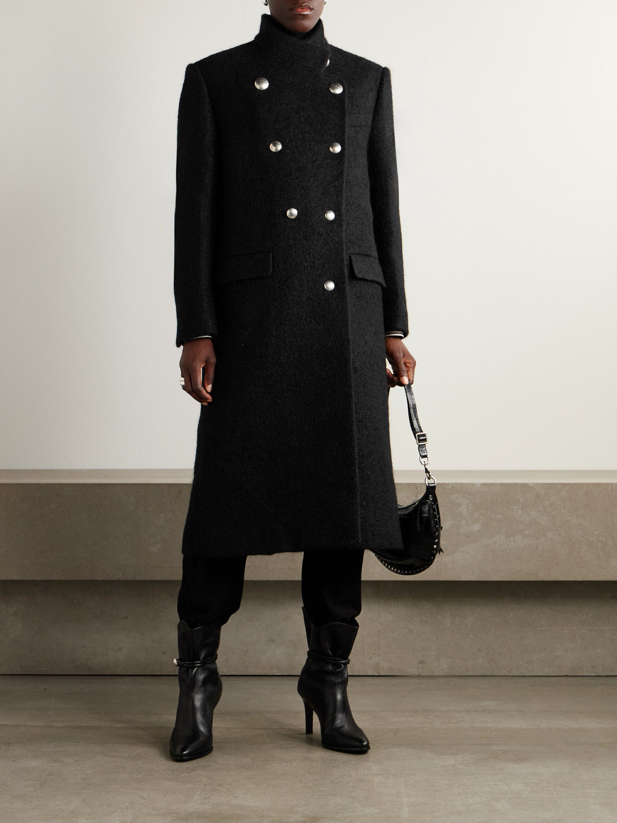 Isabel Marant Giusa Double-breasted Felt Coat In Black