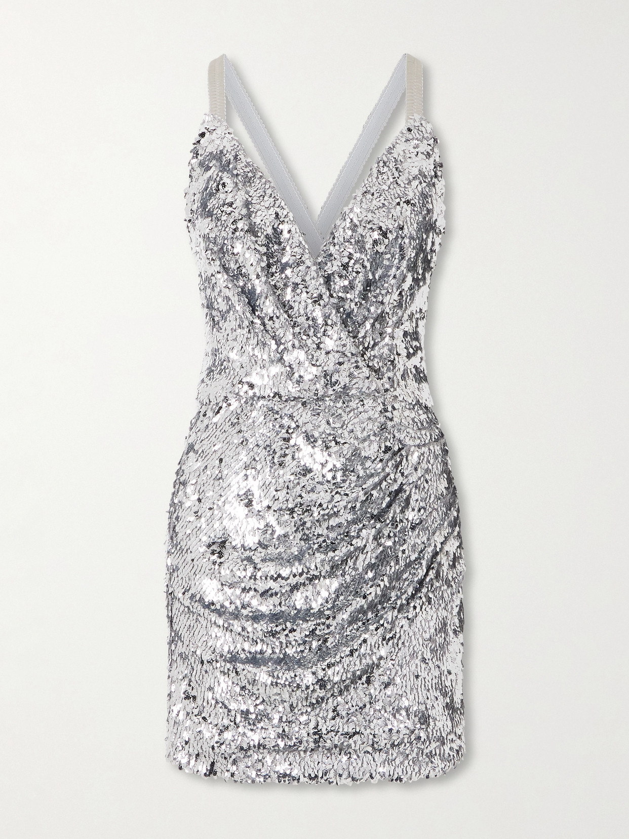 Dolce & Gabbana Ruched Sequined Tulle Mini Dress In Metallic