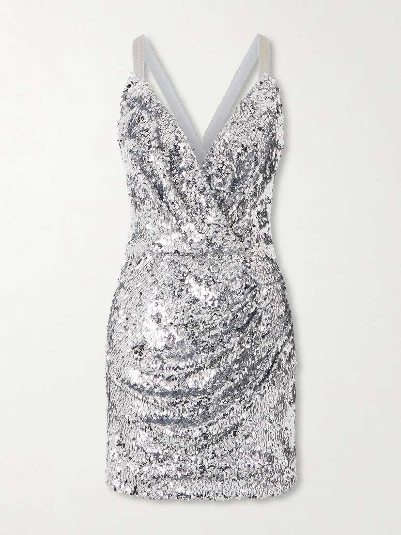 Dolce & Gabbana Ruched Sequined Tulle Mini Dress