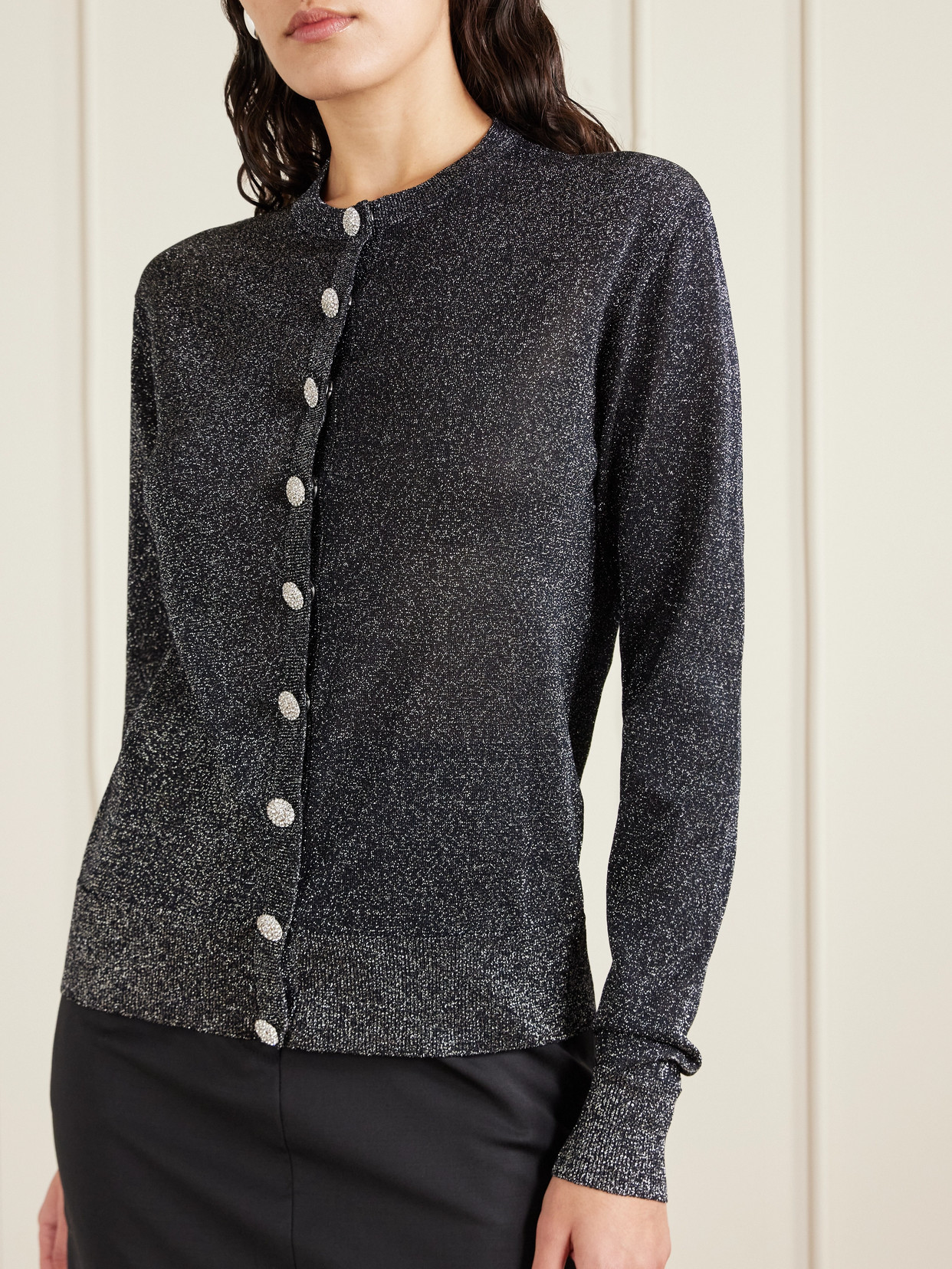 Dolce & Gabbana Metallic Knitted Cardigan In Black