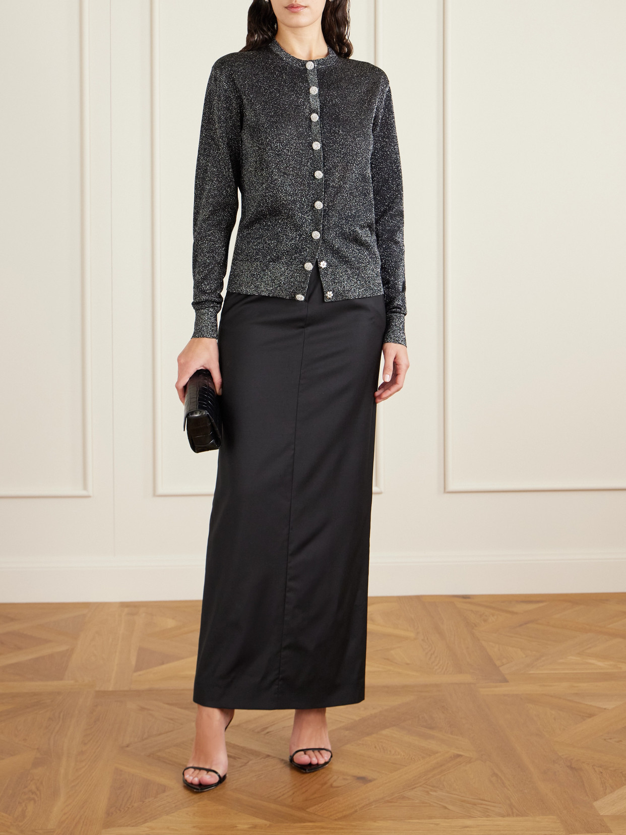 Dolce & Gabbana Metallic Knitted Cardigan In Black