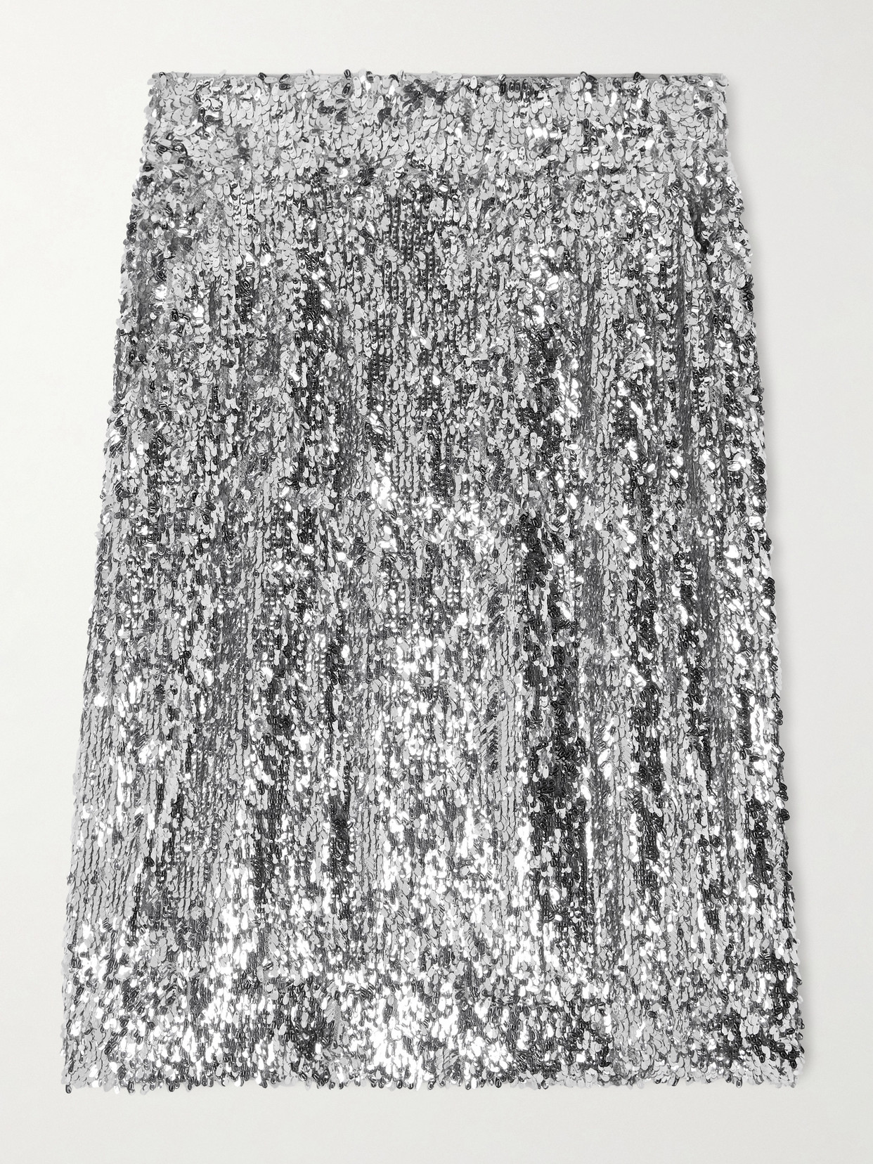 Dolce & Gabbana Sequined Mesh Midi Skirt In Silver