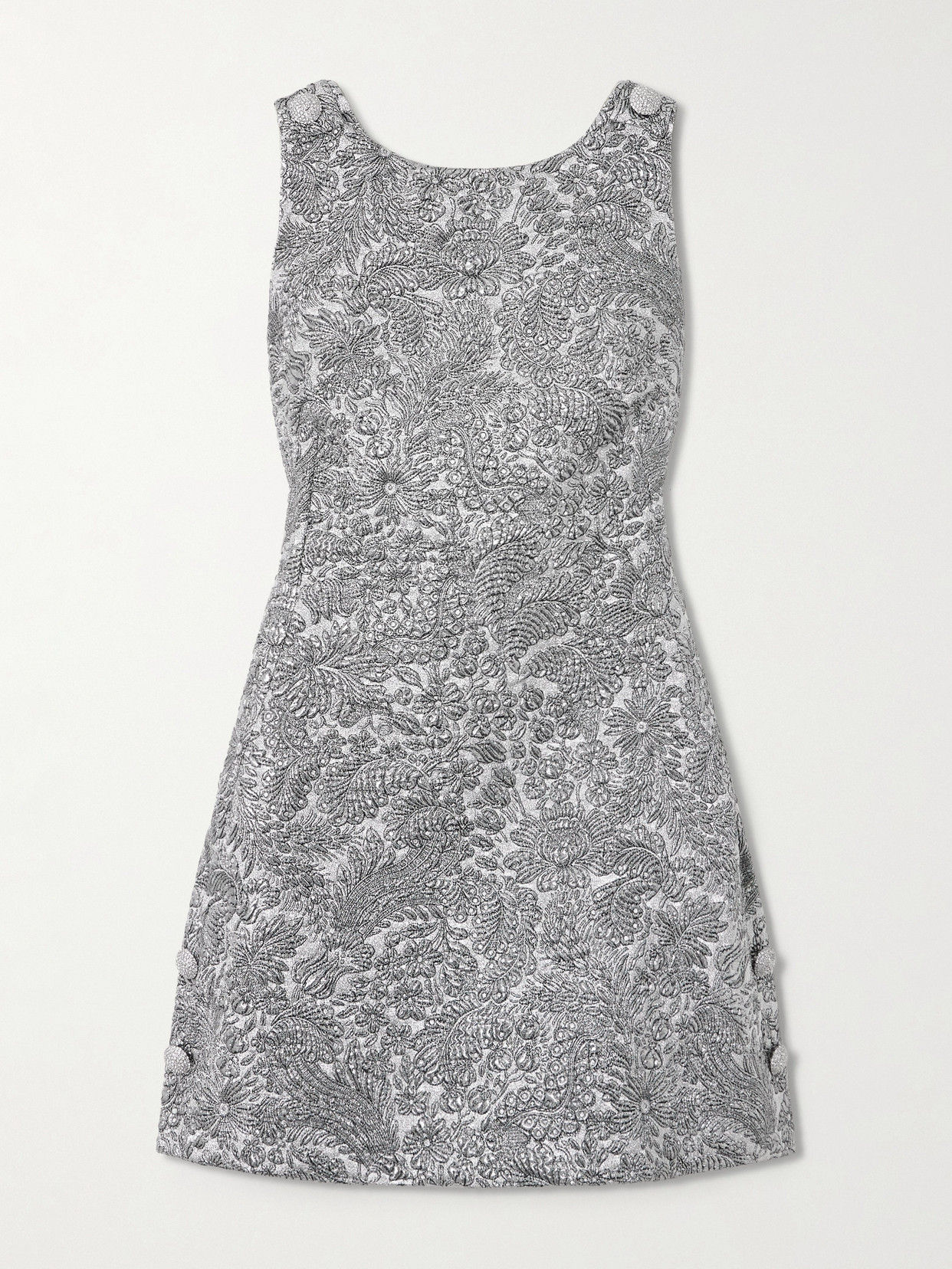 Dolce & Gabbana Open-back Crystal-embellished Brocade Mini Dress In Silver
