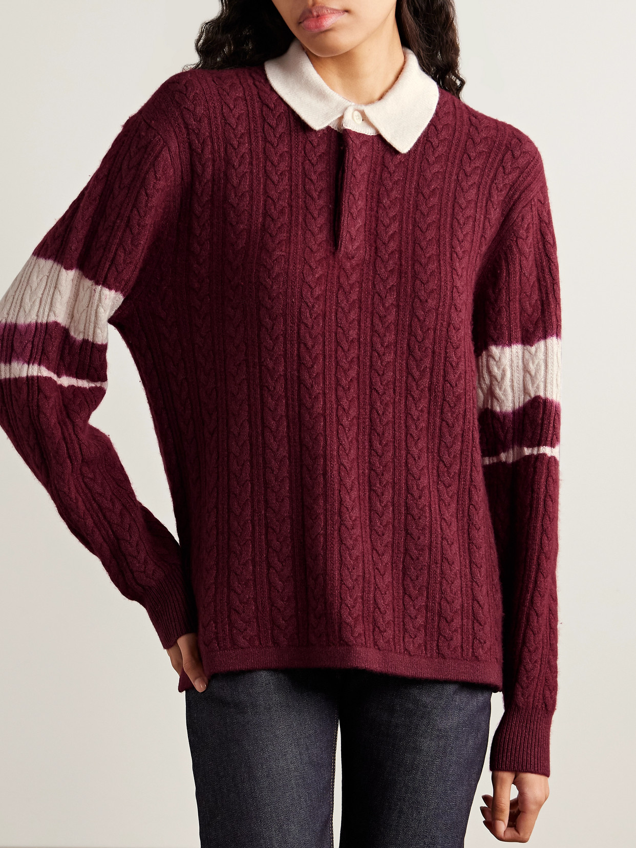 Aimé Leon Dore - Cable-Knit Striped Wool And Cotton-Blend Polo