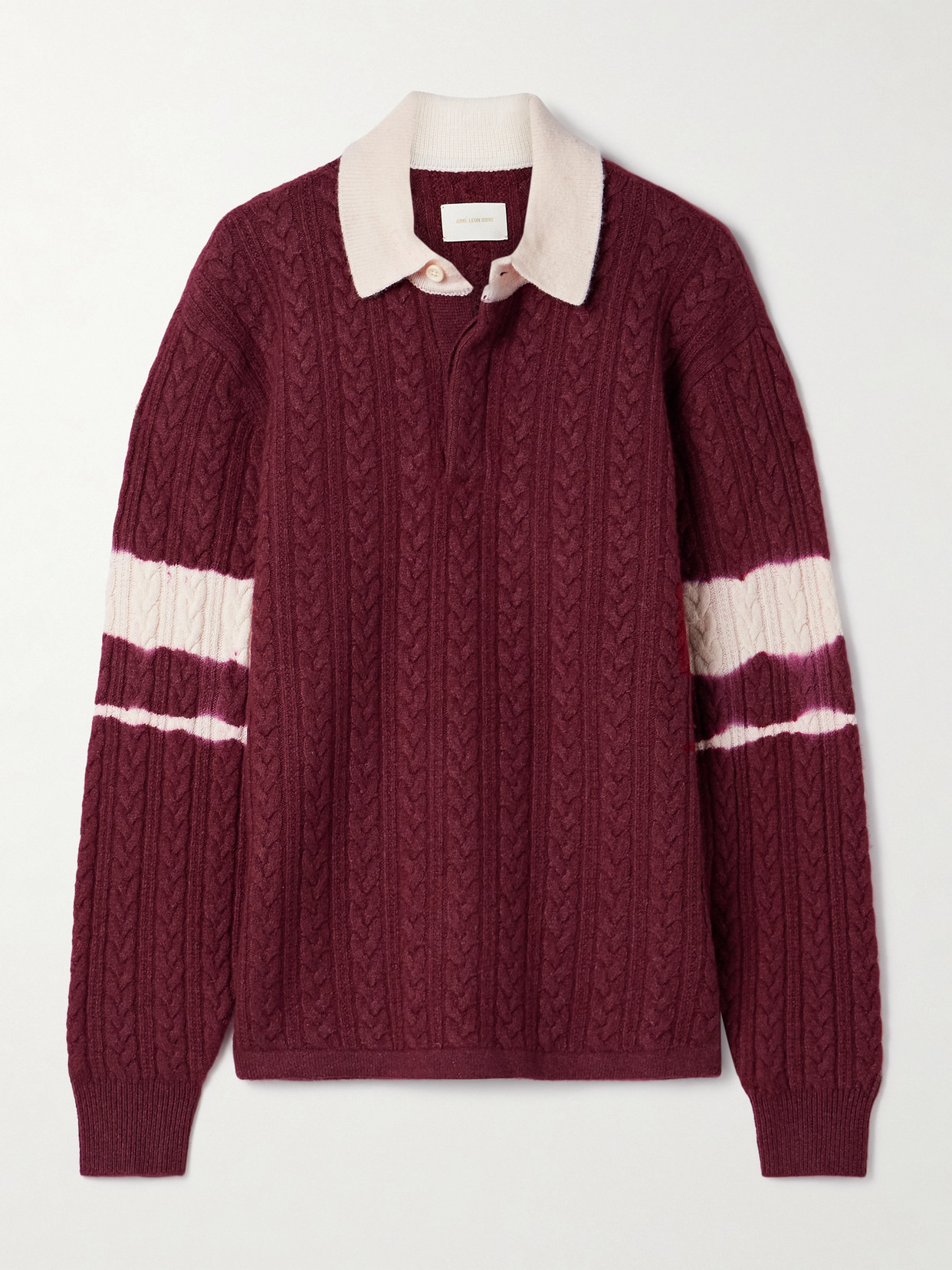 Aimé Leon Dore Cable-knit Striped Wool And Cotton-blend Polo Shirt In Burgundy