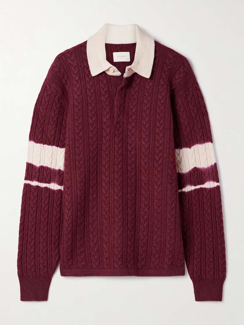 Aimé Leon Dore Cable-knit Striped Wool And Cotton-blend Polo Shirt