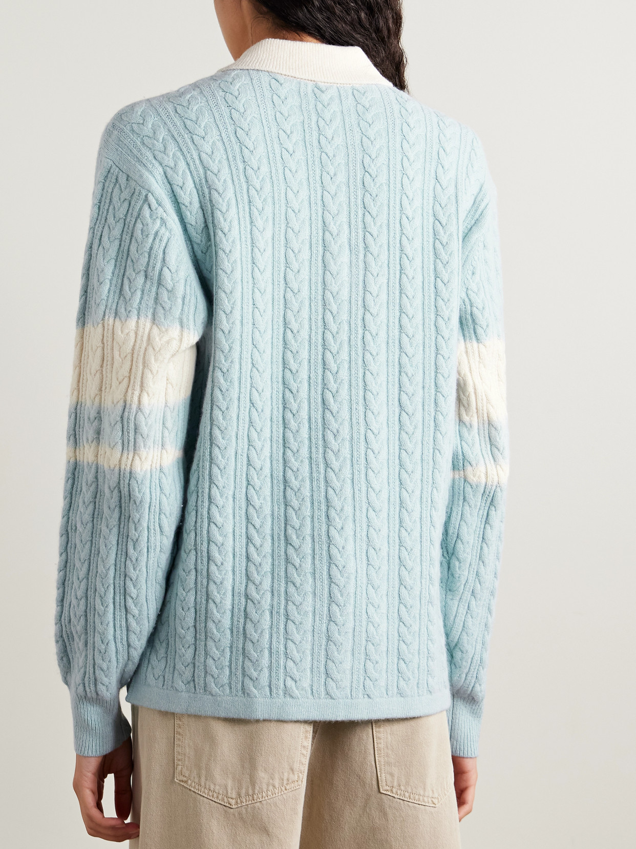 Aimé Leon Dore - Cable-Knit Striped Wool And Cotton-Blend Polo