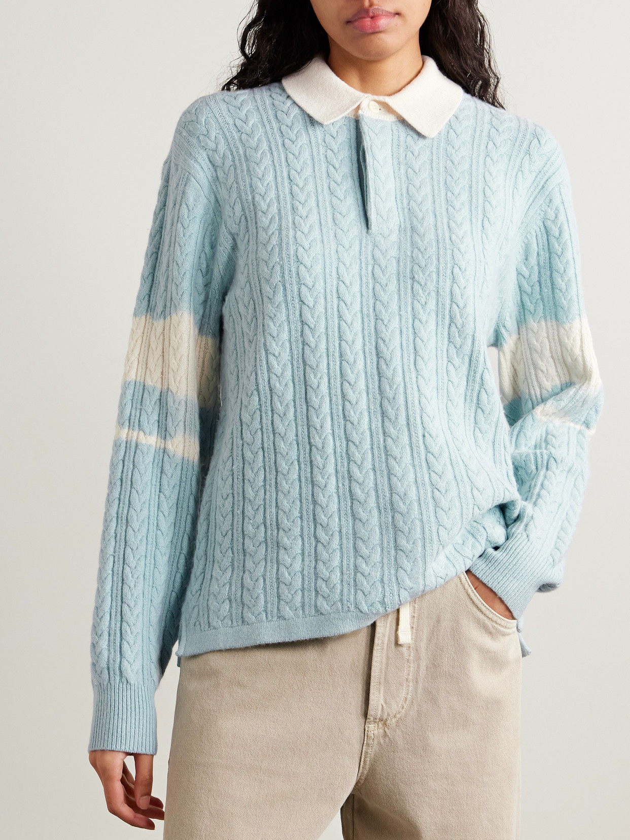 Aimé Leon Dore - Cable-Knit Striped Wool And Cotton-Blend Polo