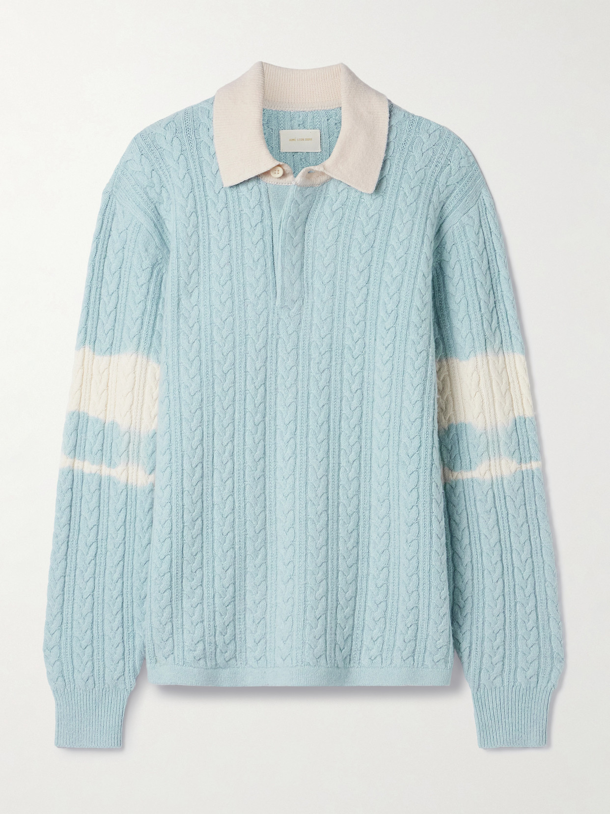 Aimé Leon Dore Cable-knit Striped Wool And Cotton-blend Polo Shirt In Blue