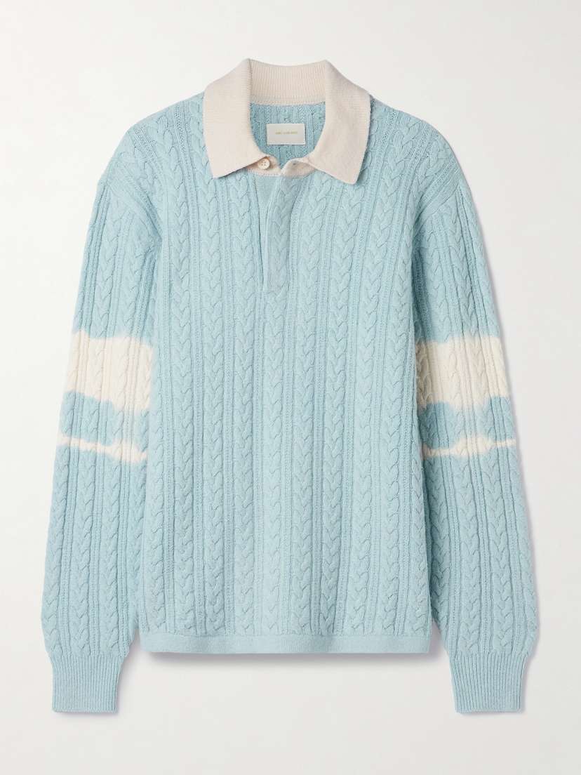 Aimé Leon Dore Cable-knit Striped Wool And Cotton-blend Polo Shirt