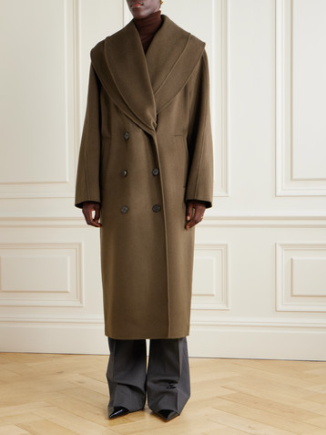 Róhe Double-breasted scarf-detailed layered wool coat