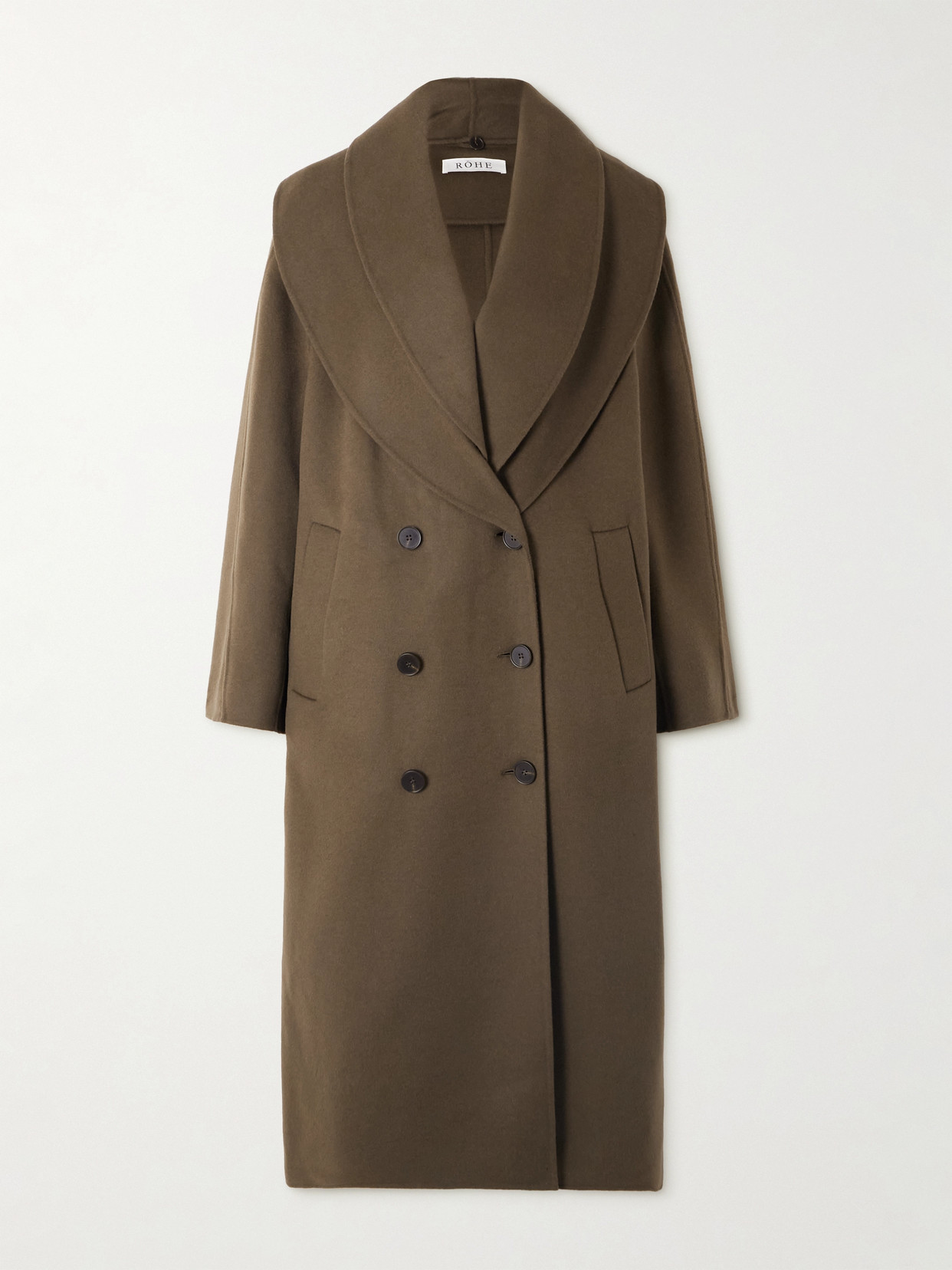 Rohe Double-breasted Scarf-detailed Layered Wool Coat In Green