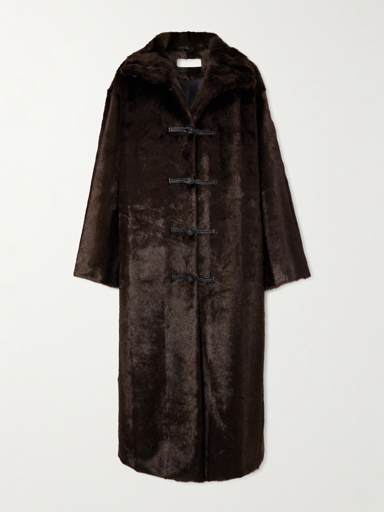 Rohe Leather-trimmed Plush Coat In Brown