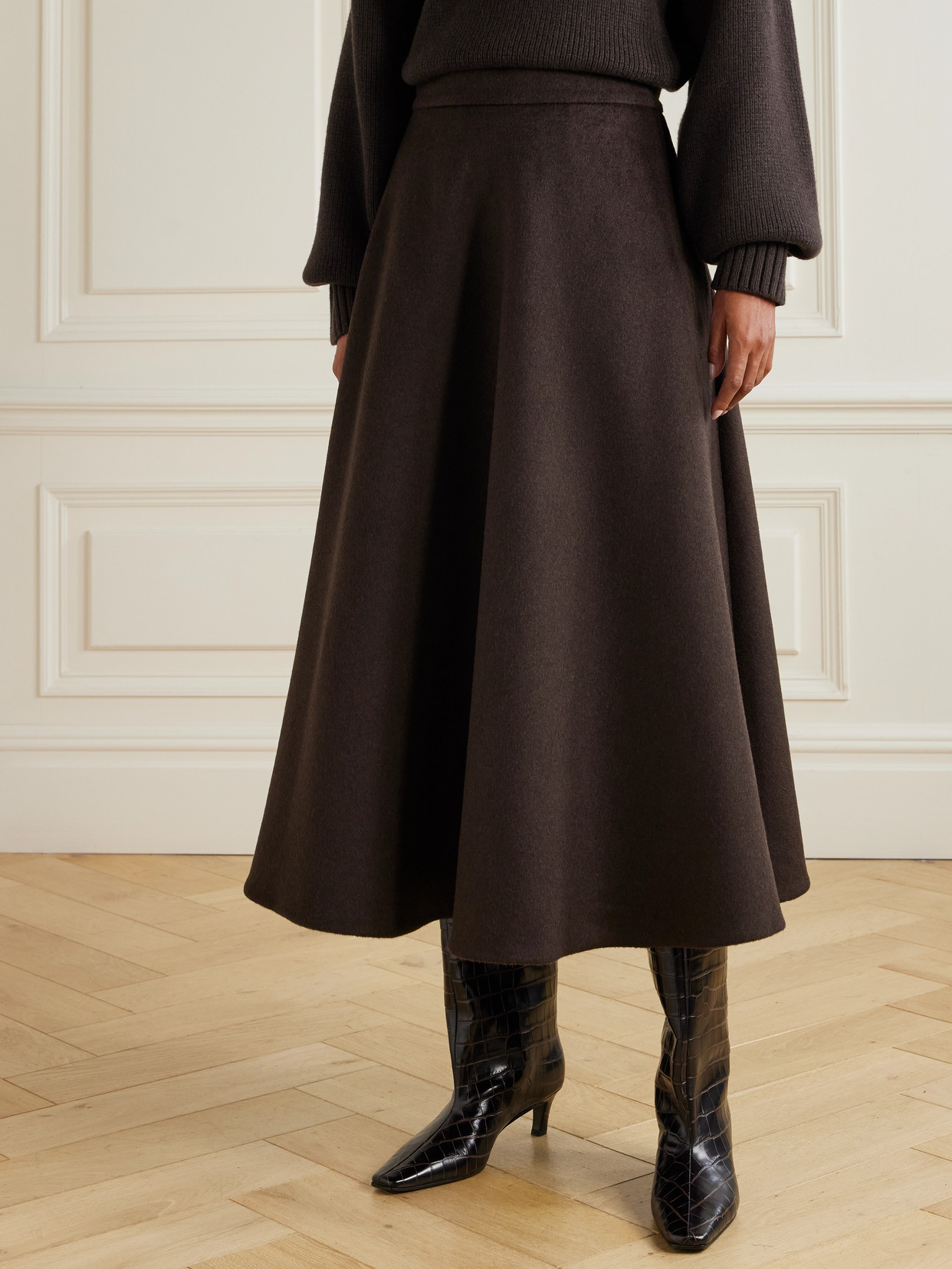 Rohe Recycled Wool-blend Felt Midi Skirt In Brown