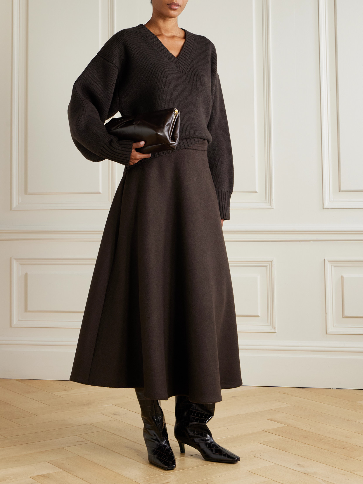 Rohe Recycled Wool-blend Felt Midi Skirt In Brown