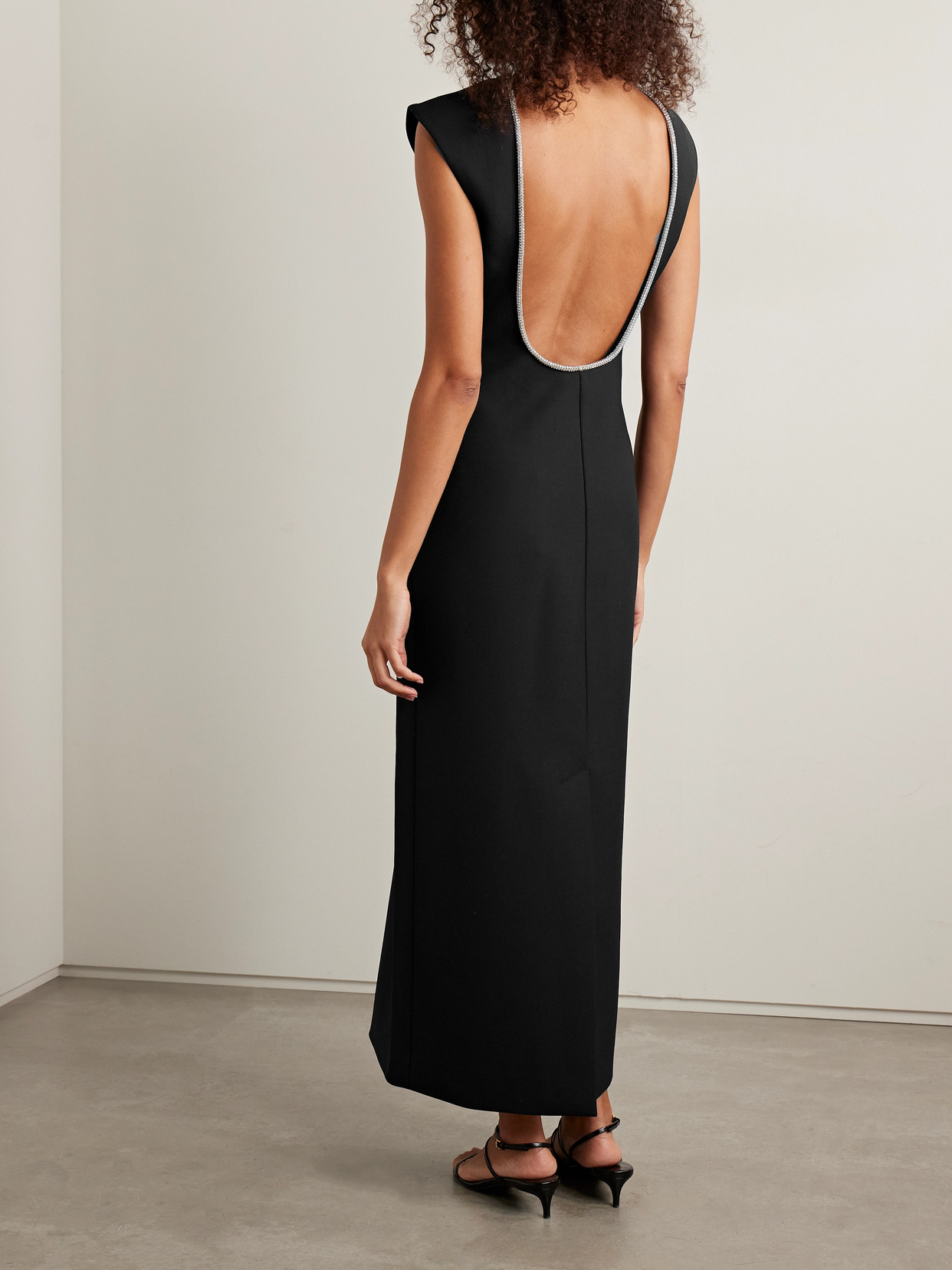 Rohe Charliana Open-back Crystal-embellished Wool-blend Maxi Dress In Black