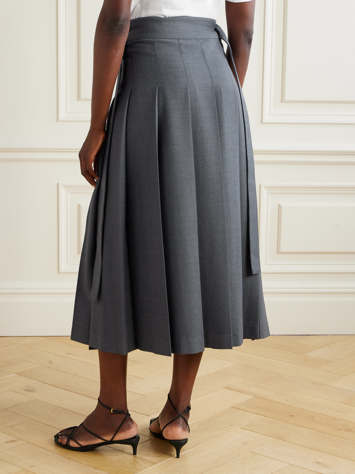 Rohe Pleated Twill Midi Wrap Skirt In Gray