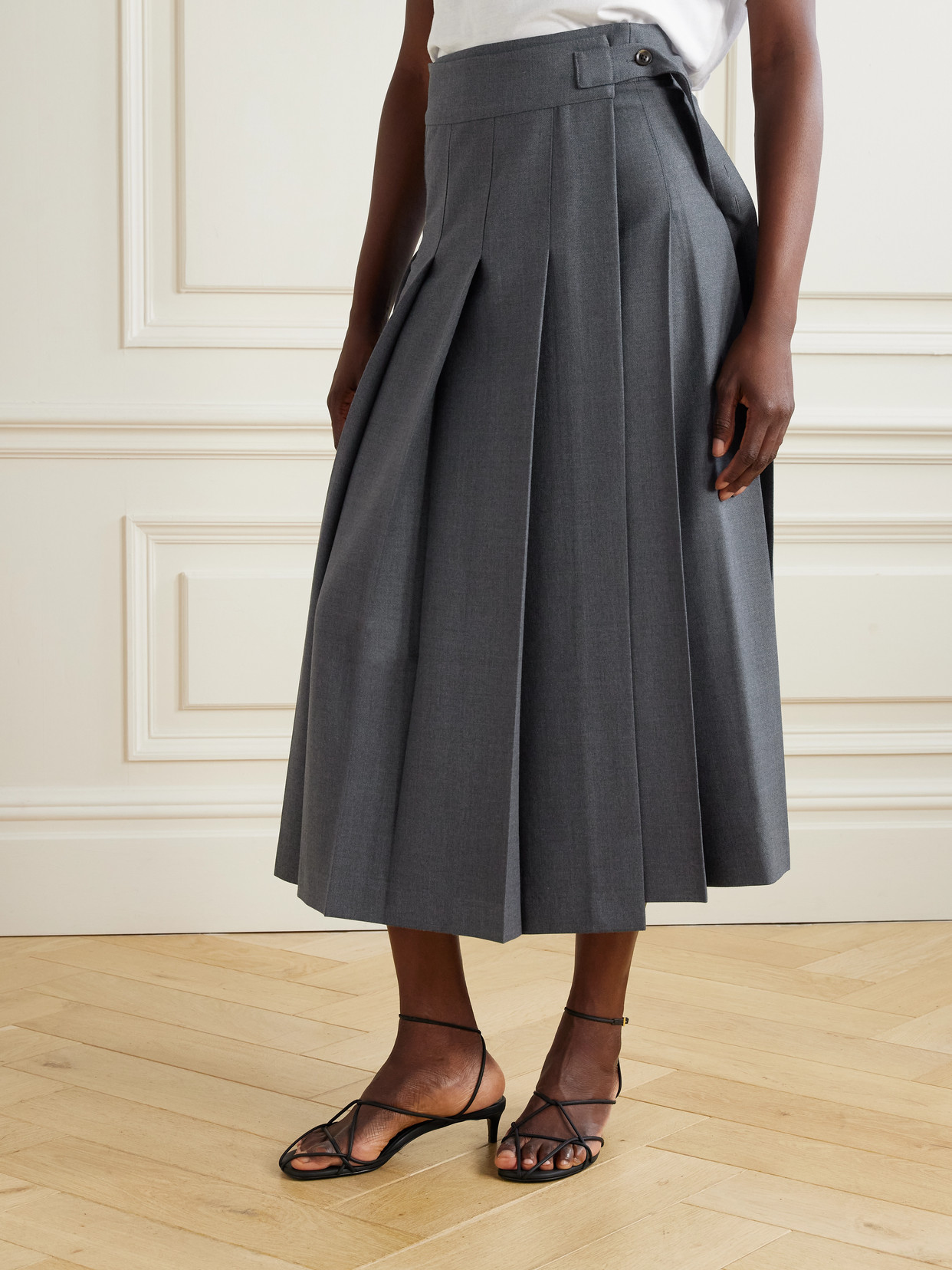 Rohe Pleated Twill Midi Wrap Skirt In Gray