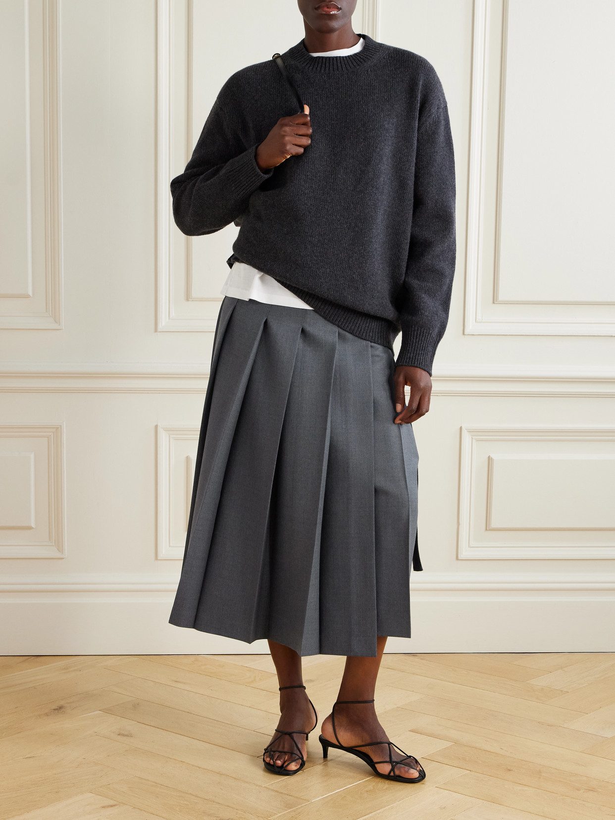 Rohe Pleated Twill Midi Wrap Skirt In Gray