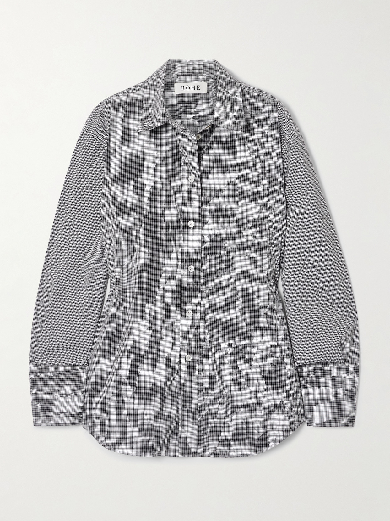 Rohe Checked Crinkled Cotton-blend Shirt In Gray