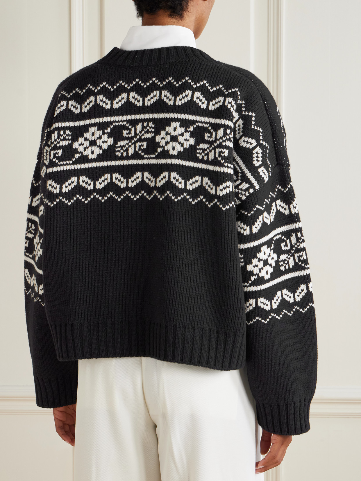 Rohe Cropped Fair Isle Wool Sweater In Black