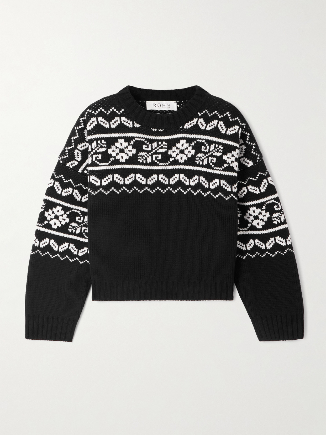 Rohe Cropped Fair Isle Wool Sweater In Black