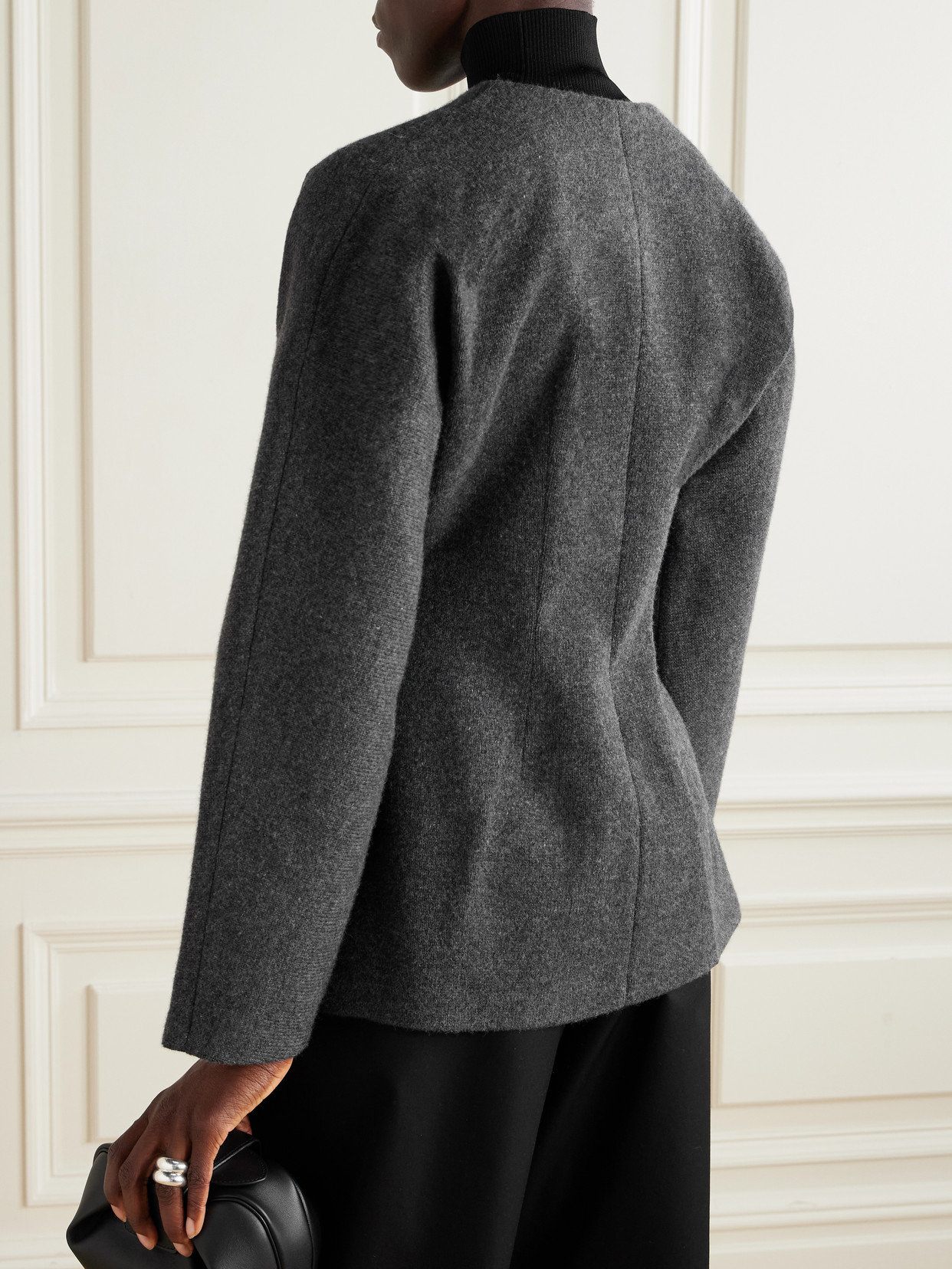 Rohe Leather-trimmed Wool Cardigan In Gray