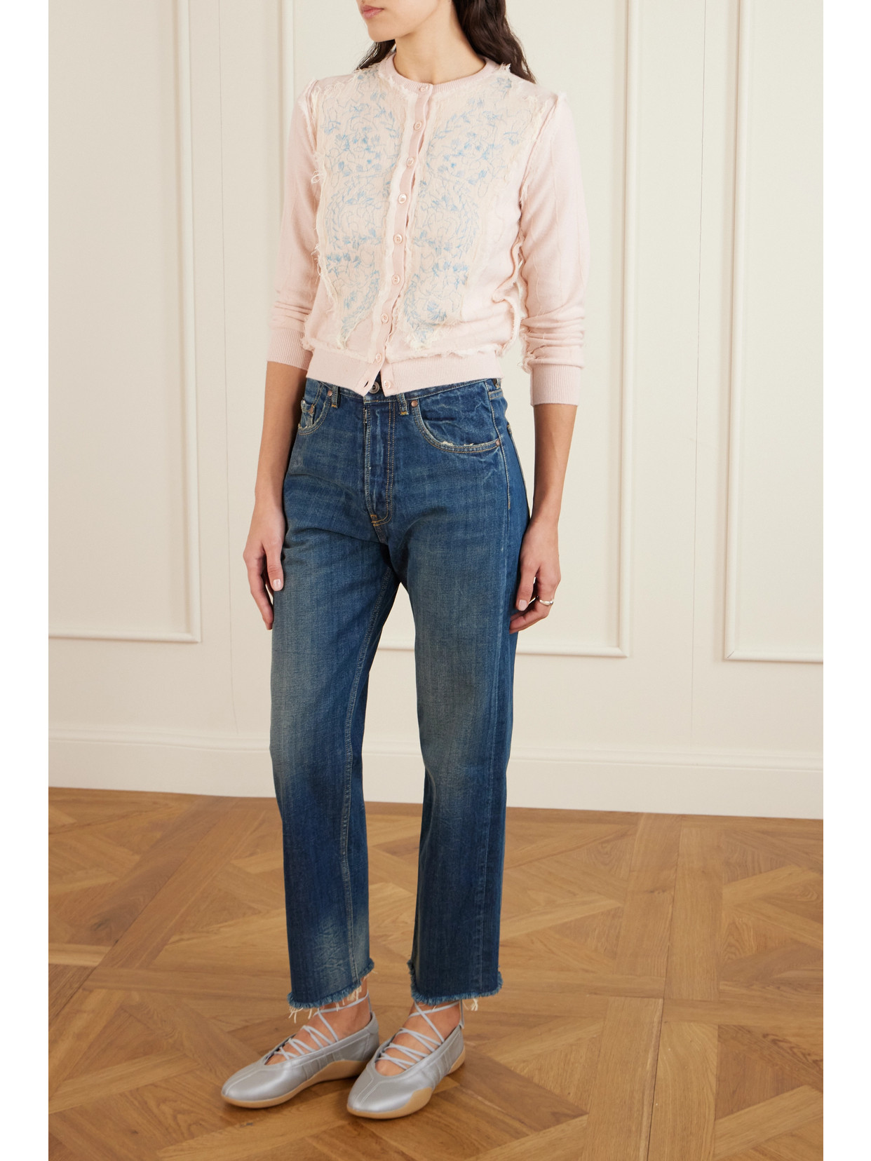 Frayed Distressed Straight-Leg Jeans