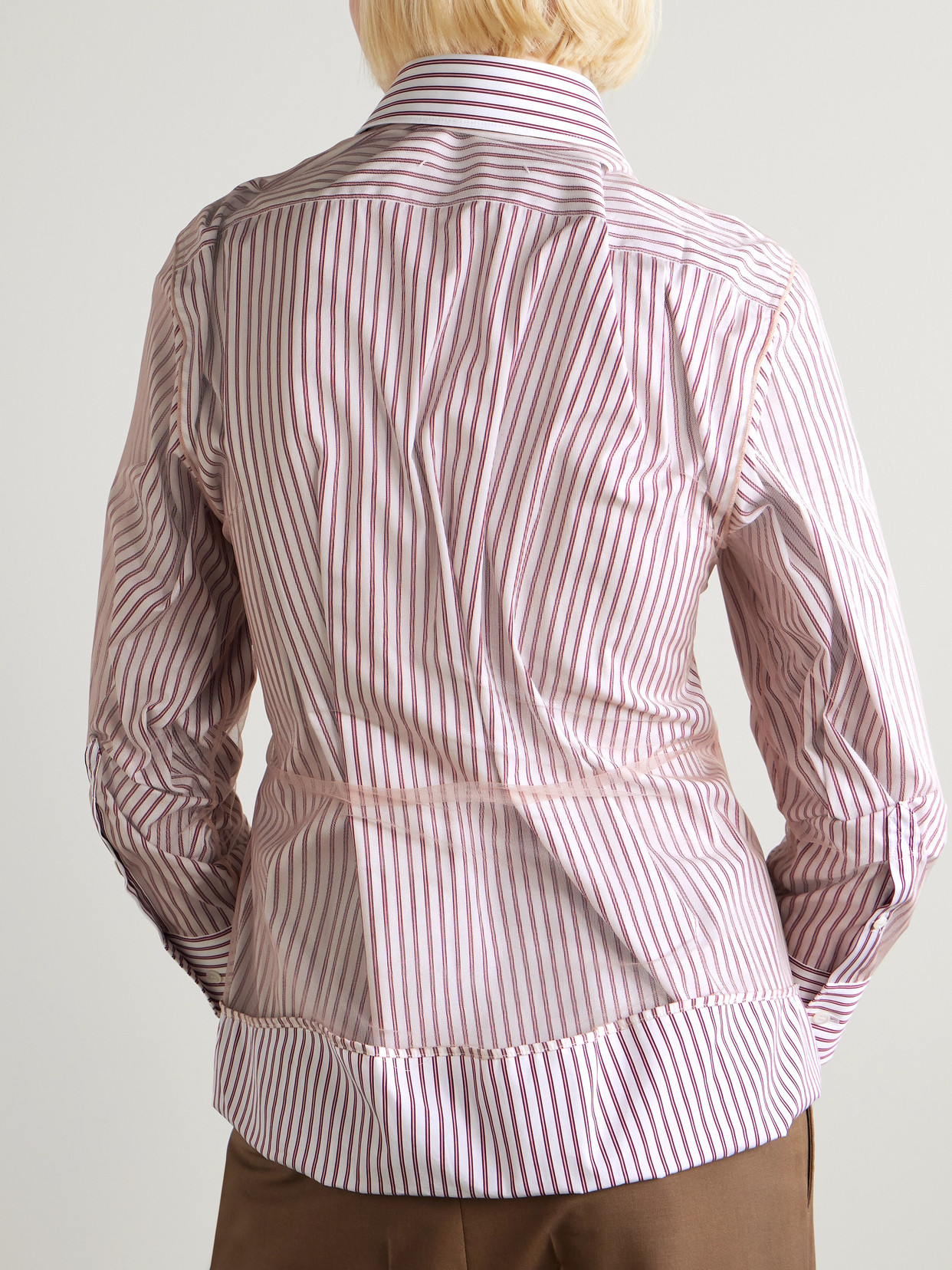 Maison Margiela Organza-trimmed Striped Cotton-poplin Shirt In Multi