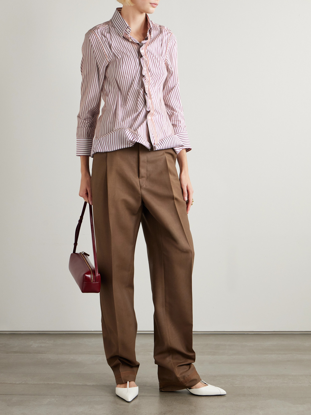Maison Margiela Organza-trimmed Striped Cotton-poplin Shirt In Multi