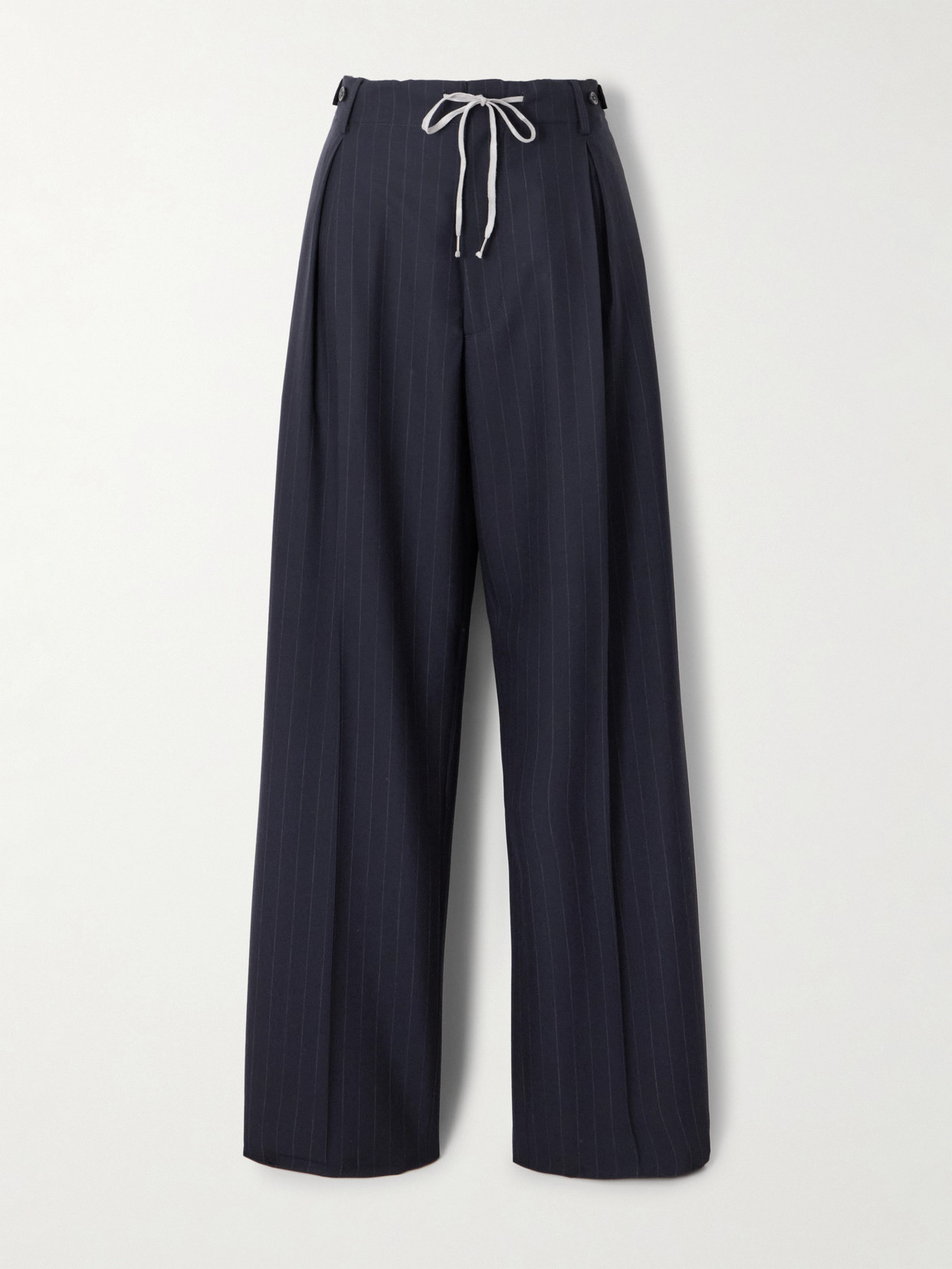 Maison Margiela Pleated Pinstriped Wool Wide-leg Pants In Blue