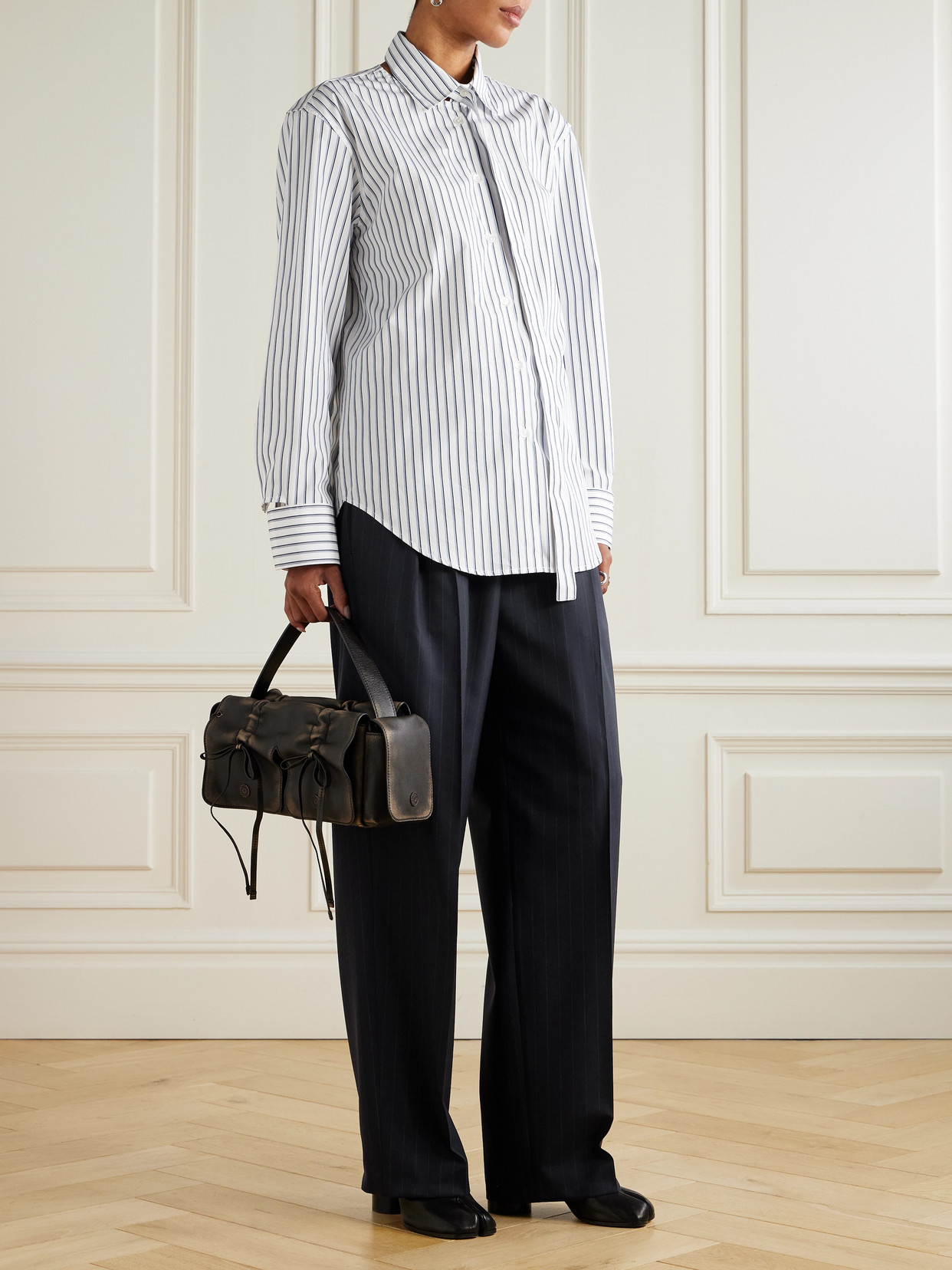 Maison Margiela Pleated Pinstriped Wool Wide-leg Pants In Blue