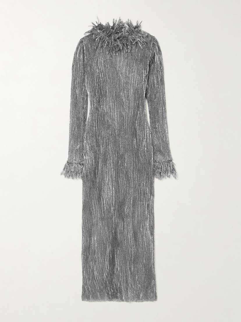 LIBEROWE Chiltern Fringed Metallic Plissé-tulle Midi Dress