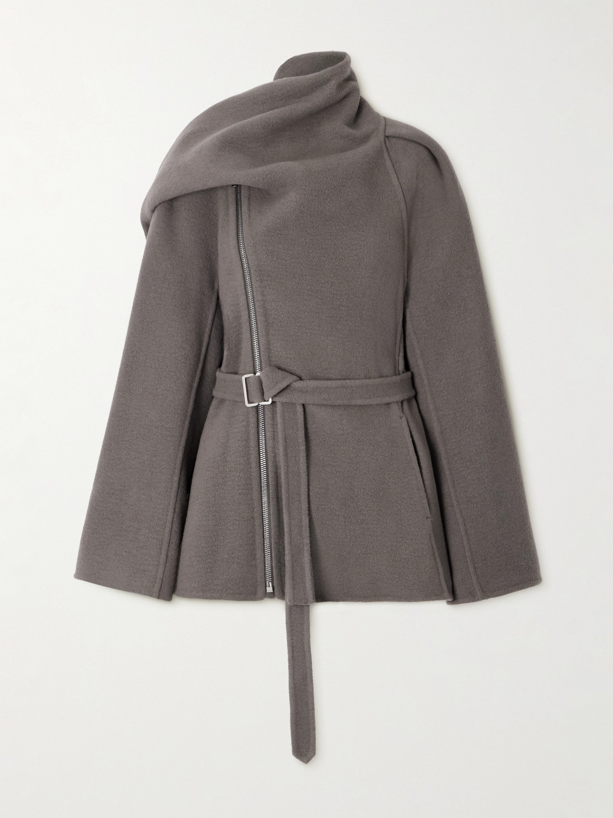 Rick Owens Scarf-detailed Belted Cashmere Jacket In Gray