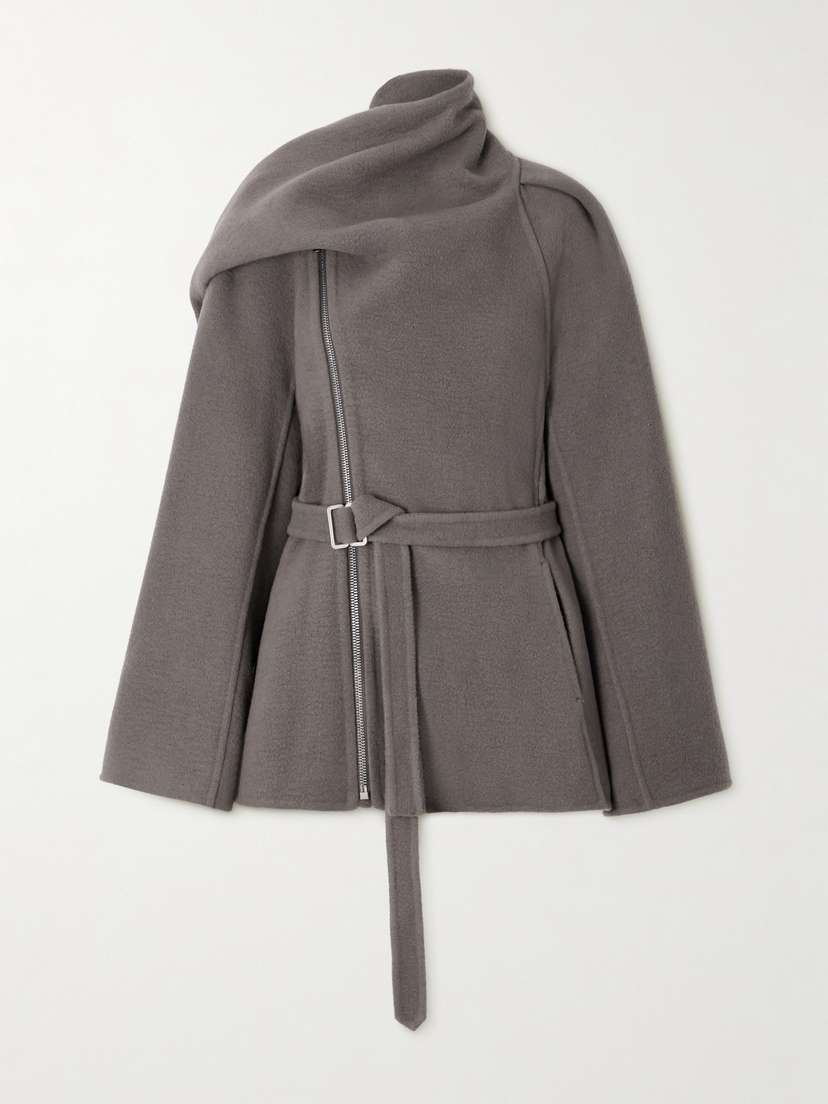 Rick Owens Scarf-detailed Belted Cashmere Jacket