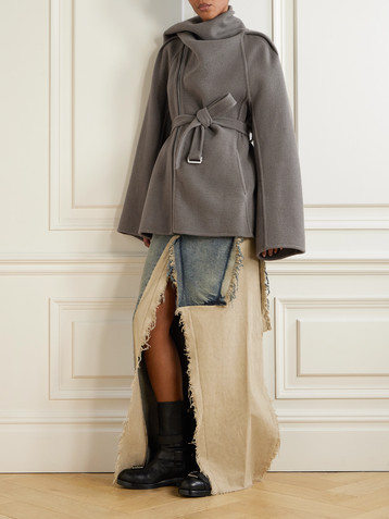 Rick Owens Scarf-detailed belted cashmere jacket