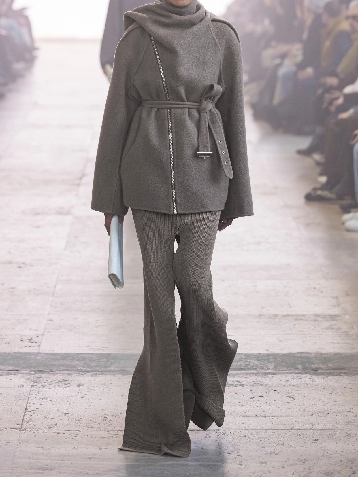 Rick Owens Scarf-detailed Belted Cashmere Jacket In Gray