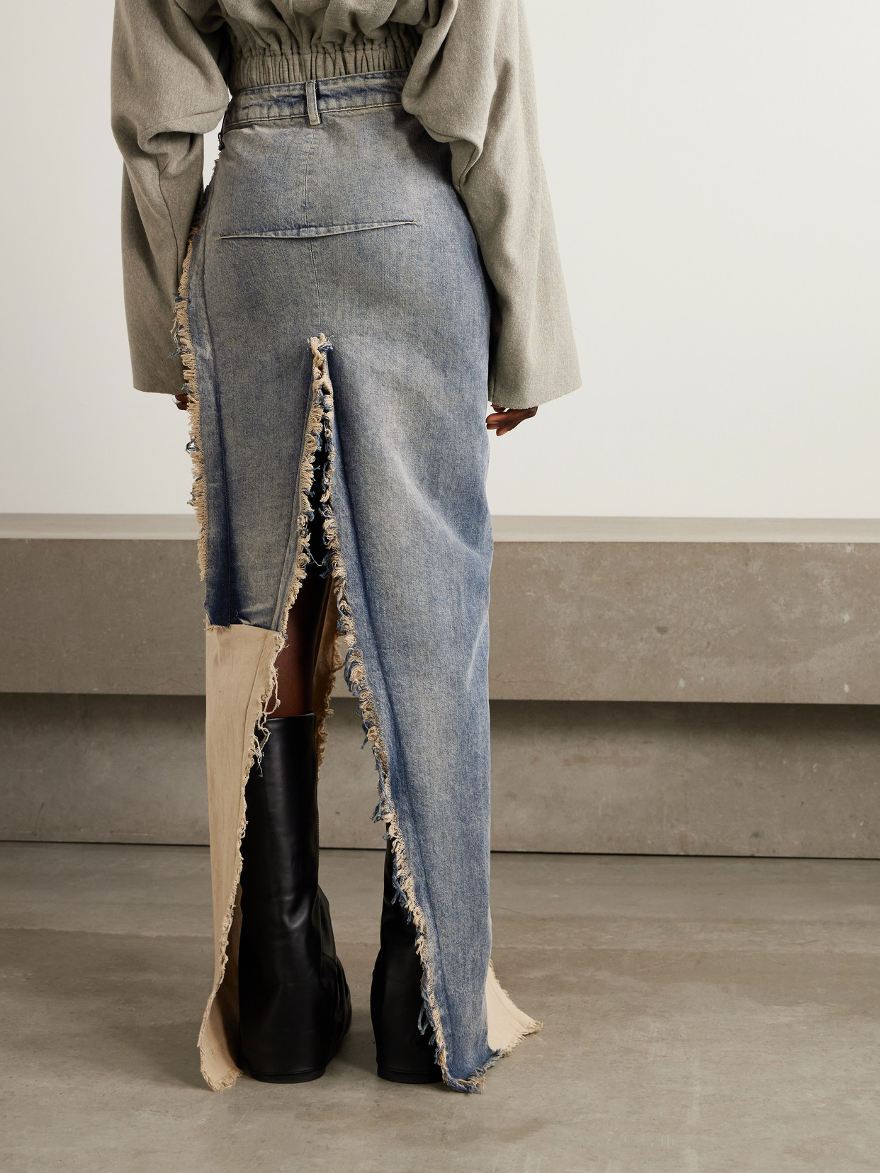Distressed Cotton-Trimmed Denim Maxi